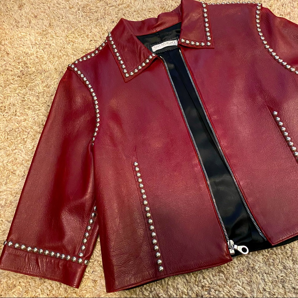 Dimagio Leather Crop Jacket Silver Studs